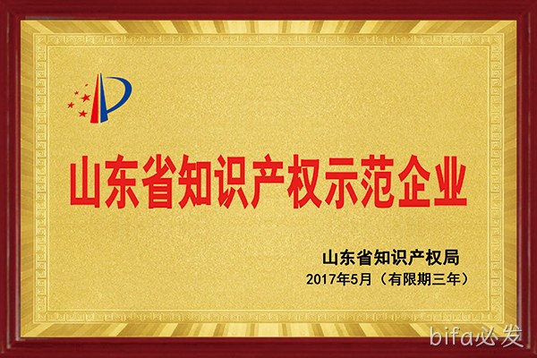 bifa必发荣获“2017年山东省知识产权示范企业”称号